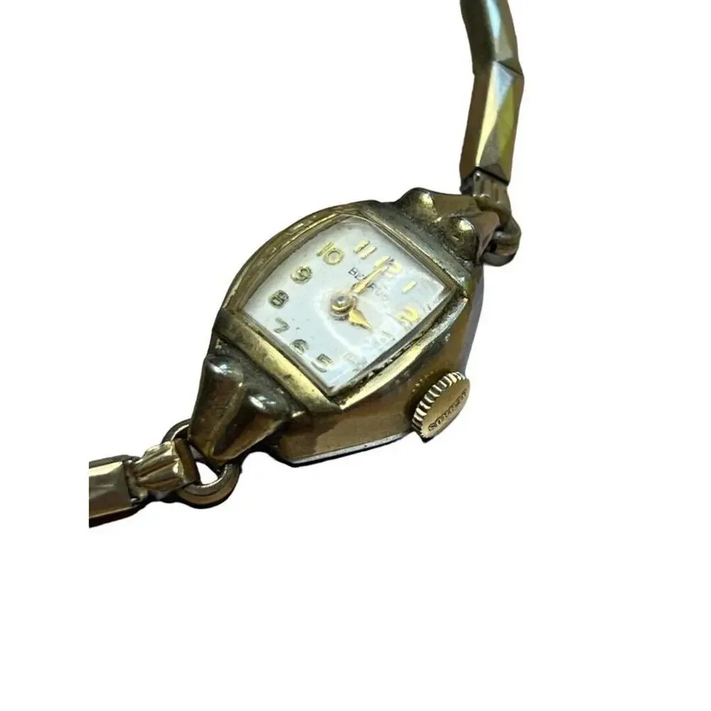 Vintage Benrus Swiss 10k gf Ladies Wrist Watch Glen Band Not Working